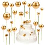 40 Pcs Round Ball Cake Toppers, Gold Mini Foam Ballon Cupcake Topper DIY Cake Insert Topper Bakeware Decorating Topper Sticks for Christmas Party Wedding Supplies Baby Shower Decor