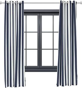 Sunnydaze 52-Inch x 108-Inch Light Filtering Outdoor Curtain Panel - Water-Resistant - Blue/White Stripe - Set of 2