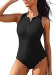 Charmo One Piece Bathing Suit for Women Zipper High Waisted Bathing Suit Racerback Athletic Swimwear Black M