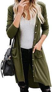 Naggoo Button Down Long Cardigans for Women Lightweight Cotton Sweater Plus Size Army Green,XL