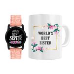 Relish World's Best Sister, Analog Watch with Printed Ceramic Coffee Mug for Girls & Women| Gift for Sister (Black)