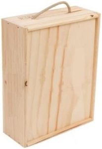 Caja de madera para vino | 3 Botellas | Cuerda en asa y tapa DM deslizante | Perfecta para regalos Decoupage Almacenamiento Decoración Manualidades