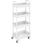 UDEAR 4-Tier Kitchen Rolling Utility Cart,Multifunction Storage Organizer with Handle and 2 Lockable Wheels for Kitchen,Bathroom,Living Room,Office,White