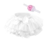 Beganly Baby Girls Soft Fluffy Ruffles Tulle Tutu Skirt with Diaper Cover Toddler Photoshoot Birthday Party Outfits Princesses Skirt Sets with Flower Headband White S