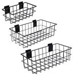 3pcs Slatwall Baskets, Black Wall Baskets Reusable Slatwall Panel Baskets Bins Metal Garage Wall Basket Hanging Mount Storage Baskets for Shops Rooms Office Storage Organization