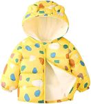 Toddler Winter Coats for Boys Girls Baby Winter Snow Down Jackets Unisex Little Kids Cute Ears Print Zipper Up Outerwear Hoodie Jacket Light Yellow 12-24 Months