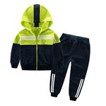 Boy's Casual Tracksuit Long Sleeve Color Block Hoodie Jacket+Pants 2Pcs Kids Sweatsuit Outfit Set 3-11 Years(6-8 Years,Green)