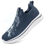 Sosenfer Mens Hands-Free Slip On Trainers Lightweight Mesh Slip in Running Shoes for Men Laceless Breathable Summer Shoes Gym Workout Sneakers-SHLAN-45 Blue