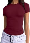 Trendy Queen Womens Basic T-Shirts Scoop Neck Short Sleeve Crop Tops Cute Summer Tops Slim Fit Tees Y2k Clothing 2024 Burgundy L