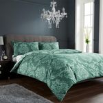 Olivia Rocco Royal Damask Duvet Cover Set Easy Care Quilt Covers With Pillowcases Cotton Rich Reversible Bedding Bed Linen Sets, Emerald Green Double