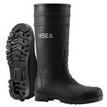 HISEA Men's Steel Toe Rain Boots PVC Rubber Boots, Waterproof Garden Fishing Outdoor Work Boots, Durable Slip Resistant Knee Boots for Agriculture and Industrial Working, Black, 10