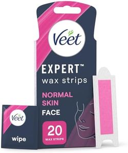 Veet Expert Cold Wax Strips for Face, Normal Skin, 20 Count with 4 Shea Butter Finish Wipes - Effective Hair Removal Solution