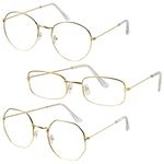 Spooktacular Creations 3 Pairs Old Man Costume Glasses Set, Rectangular, Round and Polygonal Glasses for Halloween Costume