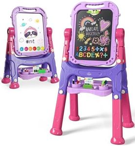 Lehoo Castle Easel Kids, 4 in 1 Kids Easel with Magnetic Drawing Board, Double Sided Toddler Easel with Chalkboard & Magnetic Whiteboard, Gifts for 3 4 5 6 7 Year Old Boys Girl(Purple)