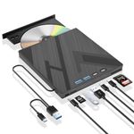 Wbacon 7 in 1 External DVD Drive, External CD/DVD Drive for Laptop with SD/TF Port, CD Burner DVD Player DVD Burner USB 3.0/Type C, CD ROM External Drive CD Drive for PC Laptop Windows Linux