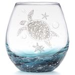 Sea Turtle Stemless Wine Glass, 19 Oz Ideal Unique Mother's Day Gifts for Sea Turtle Lovers, Birthday House Warming Gifts for Party Women Man Mon Friends Co-worker (Crackle Teal)