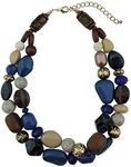 Bocar Necklace for Women Trendy, 2 Layer Statement Chunky Beaded Necklace for Women Girls Gifts (NK-10384-Strong Blue)