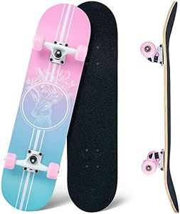 Skateboard,31 x 8 Inch Complete Skateboard, 8-Layer Maple Wood Deck Double Kick Standard Skateboards for Kids, Teens, Adult, Beginner (Pink)