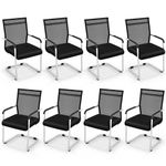 Tangkula Stackable Conference Chairs Set of 8, Mid Back Office Guest Chairs with Mesh Fabric & Sled Base, Reception Chairs with Arms for Waiting Room, Meeting Room, No Wheels, Black