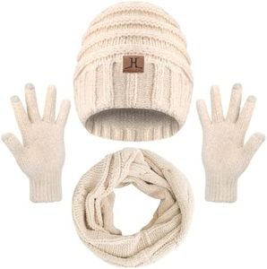 MAYLISACC Women's Warm Beanie, Scarf and Gloves Set with Touch Screen Gloves for Winter Outdoor Activities