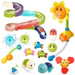 Lictin Baby Bath Toys, Bathtub Toys for Toddlers with Shower, Fishing Game for Kids, Suction Cup Spinner, Wind-up Bath Toy, and Water Slide Shower Gift for Baby Boy Girl