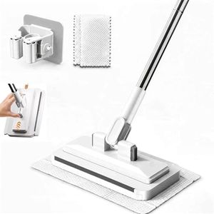 2026 New Hands Free Multi Purpose Flat Mop, Hands Free Flat Mop One Click, Shark Tooth Grip for Any Cloth, Zero Touch Dirty Cloth Release, Long 43.4" Handle with Glass Scraper