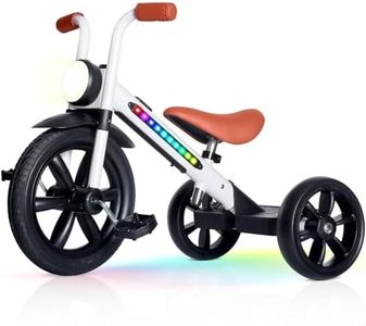 KRIDDO Kids Tricycle, 12 Inch Puncture Free Wheel w Front Light, Adjustable Seat Height, Gift for 2-5 Year Olds, WhiteLED