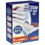 Storage Master Space Saver Bags for Travel and Home Reusable Vacuum Storage Bags Save 80% More Storage Space Work with Vacuum Cleaner, 6 Jumbo Plus No Pump