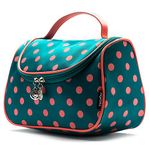 Cosmetic Bag Cute, Yeiotsy Polka Dots Travel Toiletry Bag Girls Makeup Organizer Bag with Brush Holders for Women (Lake Blue)