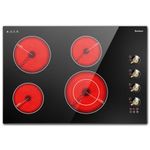 Karinear Electric Cooktop 30 Inch, 4 Burners Electric Stove Top, Built-in Electric Radiant Cooktop with Expandable Burner, Knob Control, Safety Lock, Timer, 6700W 220~240V Hard Wired(No Plug)