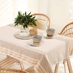 Urban Space 100% Cotton Square Dining Table Cover, Printed Anti Skid Table Cloth for Dining/Center Table, for Upto 4 ft x 4 ft Table (Size - 48" x 48" - Square, G Border Taupe)