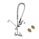 GOSIFACA Commercial Faucet with Sprayer 8" Adjustable Center Brass Construction Wall Mount Pre Rinse Faucet with 1.42 GPM Pre Rinse Sprayer 12" Swing Spout 36" Height for 2/3 Compartment Sink(36")