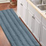 Turquoize Luxury Shaggy Chenille Bath Mat Non-Slip Soft Microfiber Runners for Bathroom Water Absorbent Plush Machine-Washable Shag Bath Mat, Large Size 59" by 20", Stone Blue