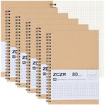 ZCZN A5 Squared Notebook, 6 Pack Spiral Notebook, 5mm Graph Grid Paper, 120 Pages/60 Sheets