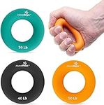 MoveRays Hand Grip Strengthener, Forearm, Fingers Exerciser - Silicone Rings for Muscle Training, Sports, Rock Climbing, Fitness - Teal Grey Orange