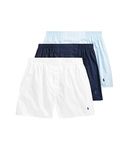 POLO RALPH LAUREN Men's Classic Fit Cotton Woven Boxers 3-Pack, White/Cruise Navy, Light Blue/Cruise Navy, Cruise Navy/Sporting Royal, XX-Large