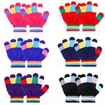 QKURT 6 Pairs Kids Gloves Children Winter Knit Glove Warm Colorful Striped Stretch Magic Glove for Boys Girls Ages 2-5 years