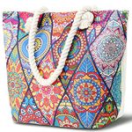 Mikytoper Tote Bags for Women Canvas Tote Bag with Zip Beach Bag Tote Bag for School Large Tote Bag for Beach Travel School Shopping Pool (bohemian)