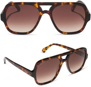 DIFF Layton Oversized Navigator Sunglasses for Women and Men | UV400 Polarized Protection | Rich Tortoise + Brown Gradient