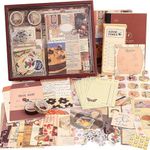 MGNLR Vintage Aesthetic Scrapbook Kit(346Pcs) Scrapbooking Supplies Kit with Bullet Junk Journal,Stationery,A6 Grid Notebook with Graph Ruled Page Gift for Girl (Brown Vintage Scrapbook)