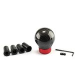 RASNONE Round Ball Shift Knob Carbon Fiber Style Gear Shifter Universal Compatible with Manual/Automatic Cars with 4 Adapters Black Ball Red Base