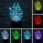 Dincool Millennium Falcon 3D Night Lamp with Touch Control - 7 Colors Auto Gradient Night Light, Acrylic and ABS Base Optical Illusion Nightlight, Decorating Room, Children's Holiday Gifts