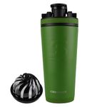 Ice Shaker Stainless Steel Shaker Bottle | 26oz, Green | Stays Cold for 30+ Hours | Insulated Cup with Twist-on Agitator | Odor-Free Shaker Cup for Protein Shakes, Water, Smoothies, Cocktails