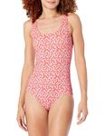 Amazon Essentials Women's One-Piece Coverage Swimsuit (Available in Plus Size), Pale Peach Micro Floral, 18