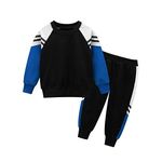 Boy's Casual Tracksuit Long Sleeve Color Block Shirt Tops+Pants 2Pcs Kids Sweatsuit Outfit Set(7-8 Years,Black)