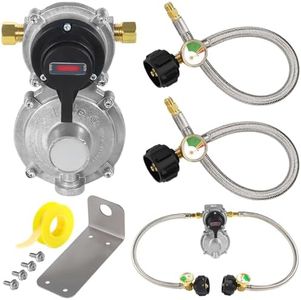Detoypapa RV Propane Regulator 2 Tank Hoses,2-Stage Auto Changeover LP Propane Gas Regulator with Two 12inch Stainless Steel Braid Pigtail with Gauge,for RVs Trailers Campers