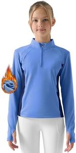 Willit Girls Fleece Long Sleeve Shirts Winter Horse Riding Jacket Half Zip Kids Sweatshirts Thermal Coat Blue Medium