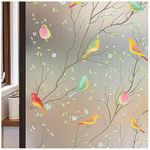 Lifetree Stained Glass Window Film Privacy：Frosted Film for Glass Windows Self Adhesive Opaque Decorative Bird Patterned Vinyl Privacy Films for Bathroom and Door (Frosted, 44 * 200cm)