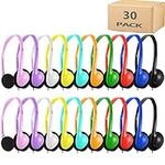 Hongzan 30 Pack Classroom Headphones Bulk for School Kids, Wired Durable On-Ear Earphones Class Set of Head Phones for Students Children Toddler and Adult (30 Pack)