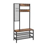 VASAGLE Hall Tree, Coat Rack with Grid Wall, Shoe Rack, 2 Shelves 15 Hooks, 72.8-Inch Tall UHSR98BX